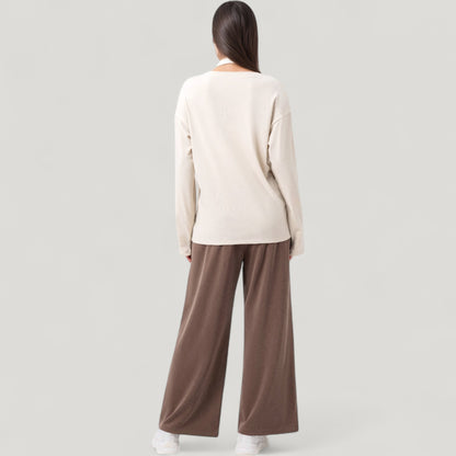 Anna-Kaci Active Women's Long Sleeve V-Neck Pullover Top with Relaxed Fit and Drop Shoulder Design