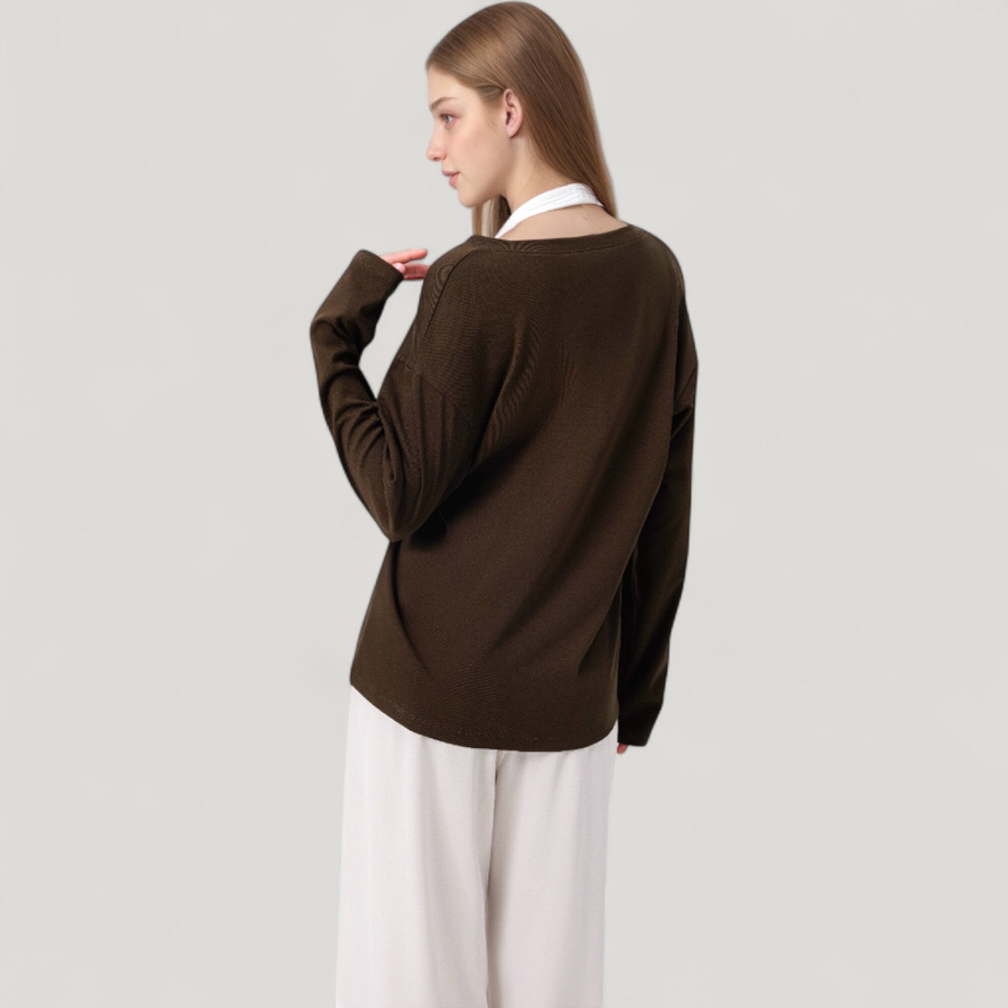 Anna-Kaci Active Women's Long Sleeve V-Neck Pullover Top with Relaxed Fit and Drop Shoulder Design