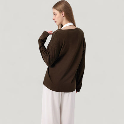 Anna-Kaci Active Women's Long Sleeve V-Neck Pullover Top with Relaxed Fit and Drop Shoulder Design