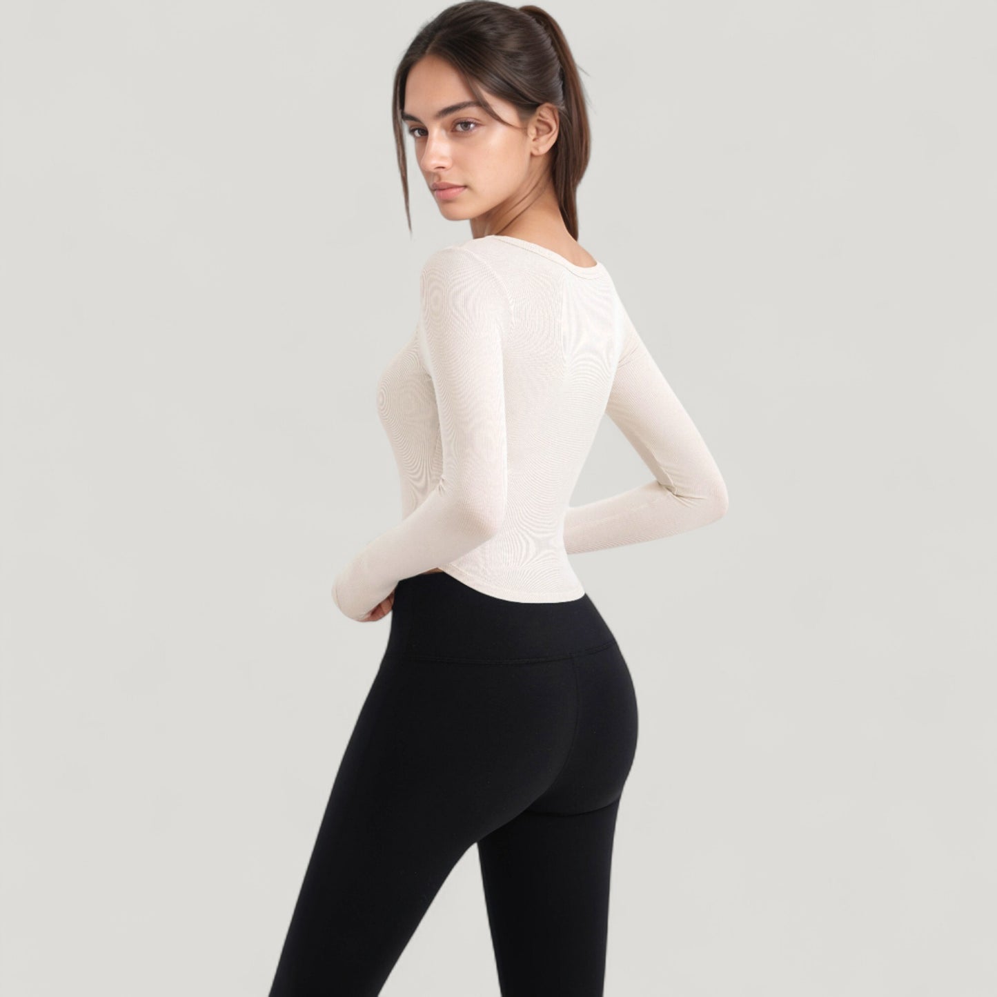 Anna-Kaci Active Women's Long Sleeve Pullover Top with Deep Scoop Neck and Fitted Stretch Design