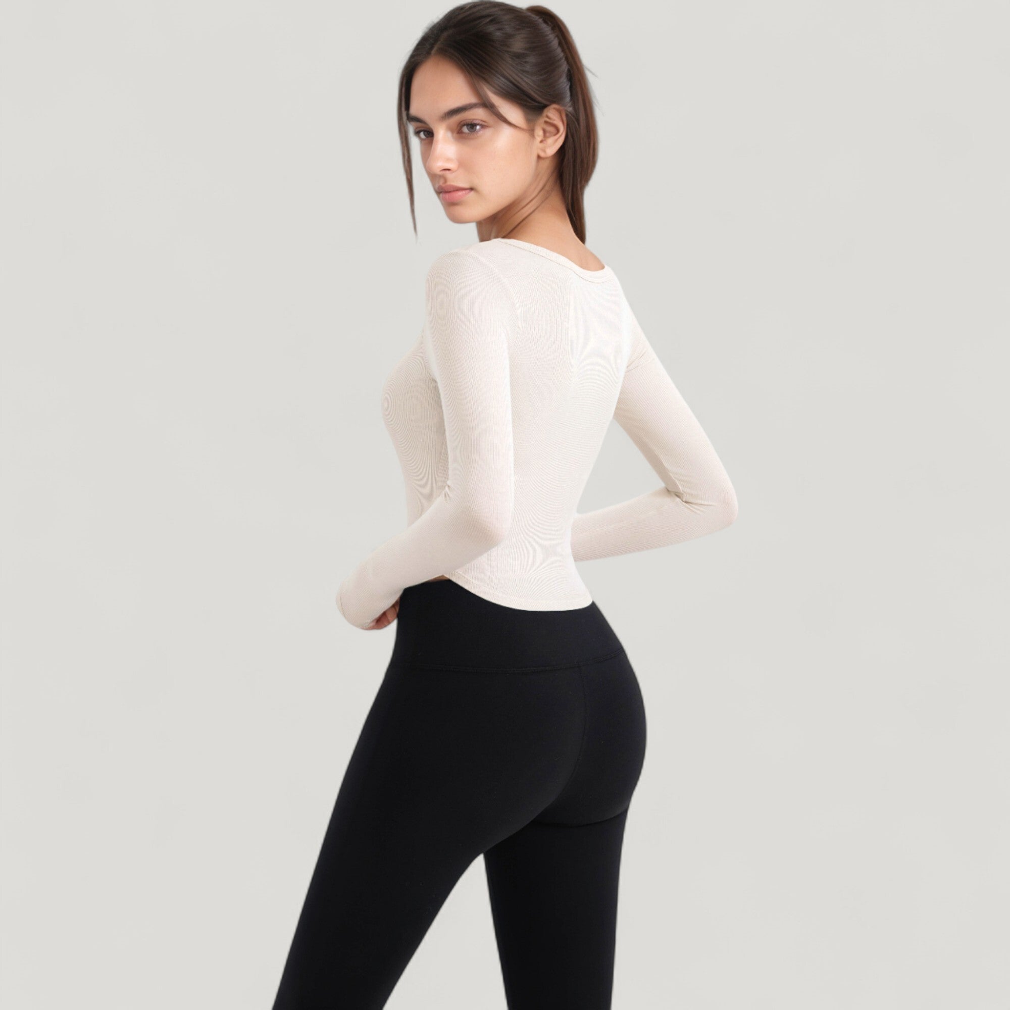 Anna-Kaci Active Women's Long Sleeve Pullover Top with Deep Scoop Neck and Fitted Stretch Design
