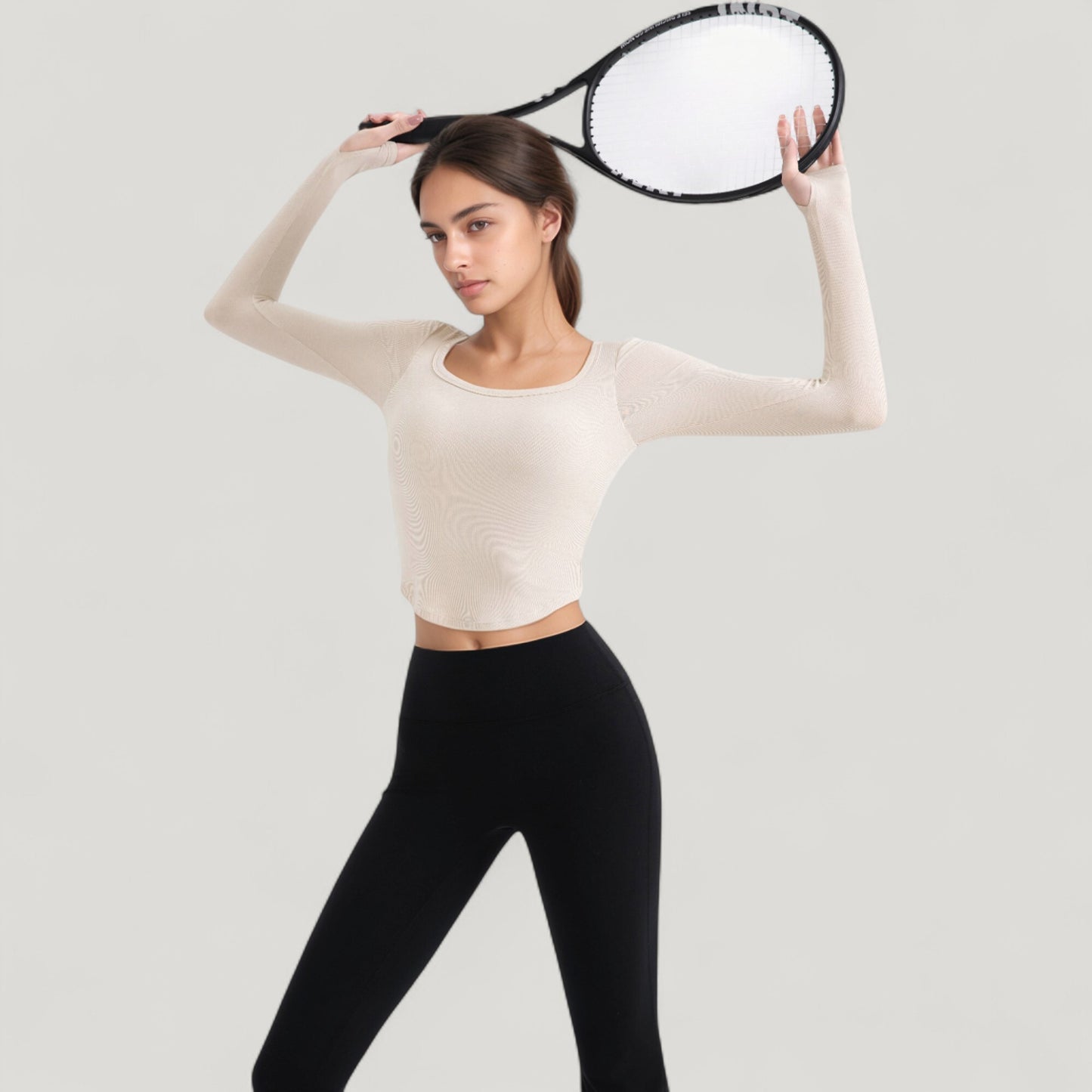 Anna-Kaci Active Women's Long Sleeve Pullover Top with Deep Scoop Neck and Fitted Stretch Design