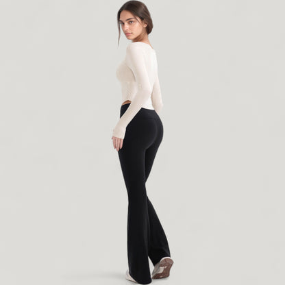 Anna-Kaci Active Women's Long Sleeve Pullover Top with Deep Scoop Neck and Fitted Stretch Design