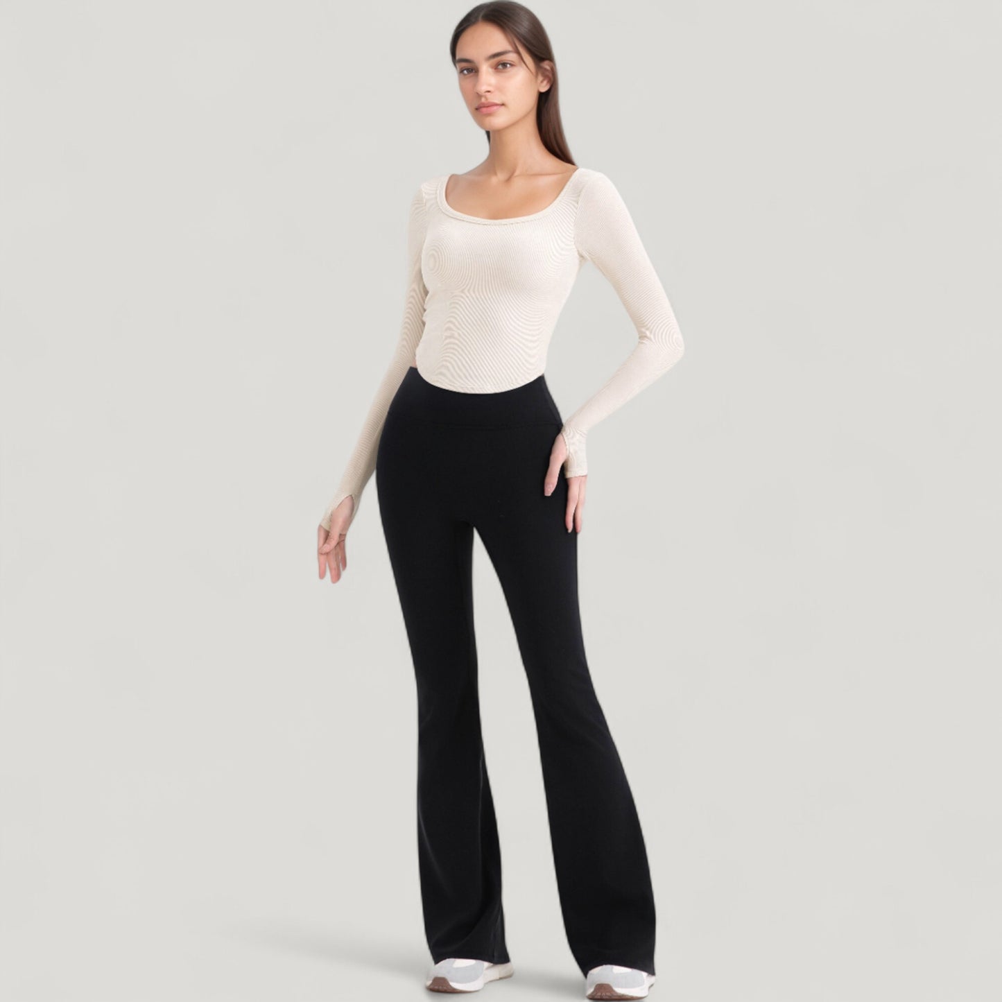 Anna-Kaci Active Women's Long Sleeve Pullover Top with Deep Scoop Neck and Fitted Stretch Design