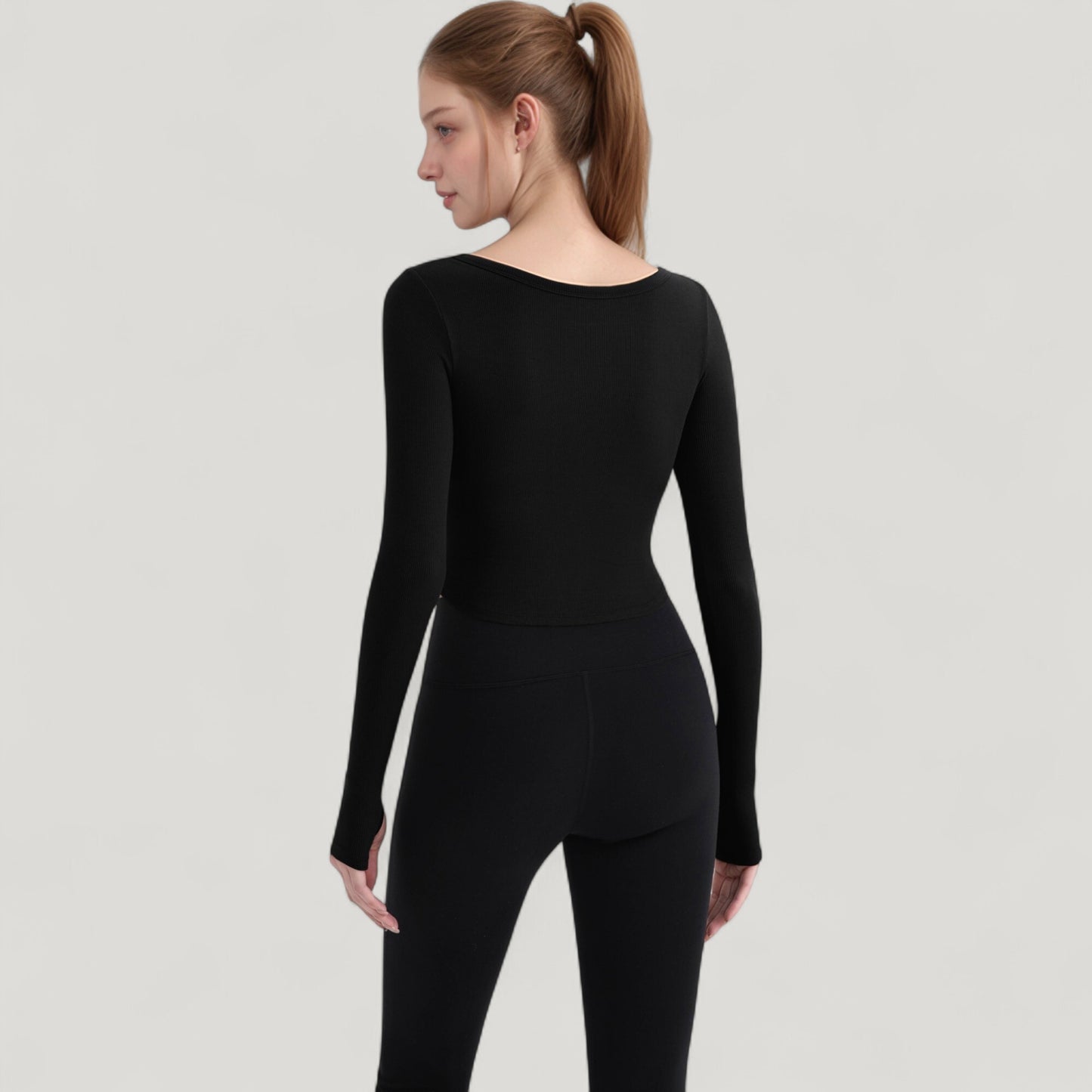 Anna-Kaci Active Women's Long Sleeve Pullover Top with Deep Scoop Neck and Fitted Stretch Design
