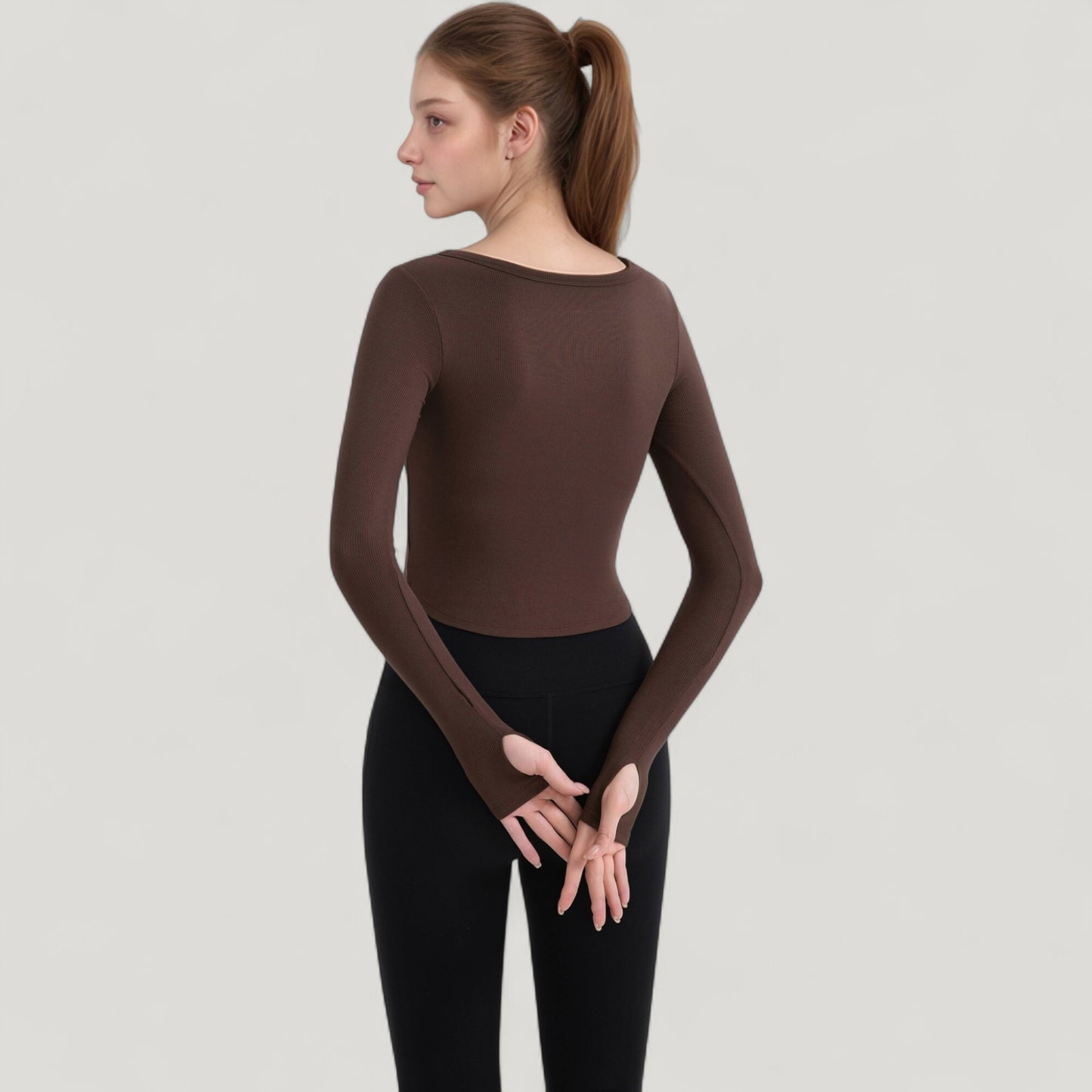 Anna-Kaci Active Women's Long Sleeve Pullover Top with Deep Scoop Neck and Fitted Stretch Design