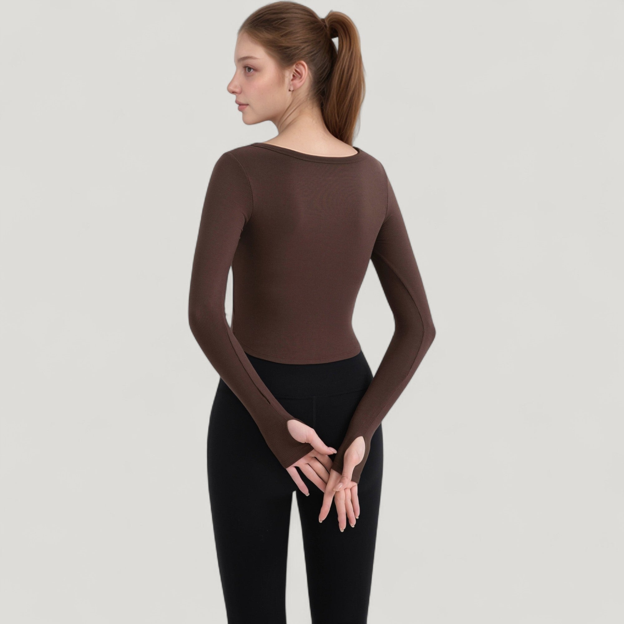 Anna-Kaci Active Women's Long Sleeve Pullover Top with Deep Scoop Neck and Fitted Stretch Design
