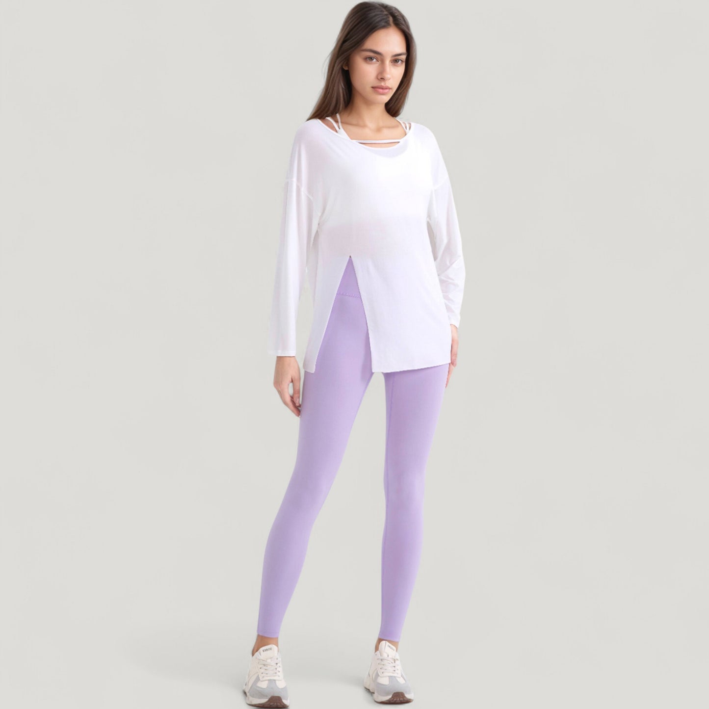 Anna-Kaci Active Women's Long Sleeve Pullover Top with Cutout Scoop Neck and Side Slit Hem