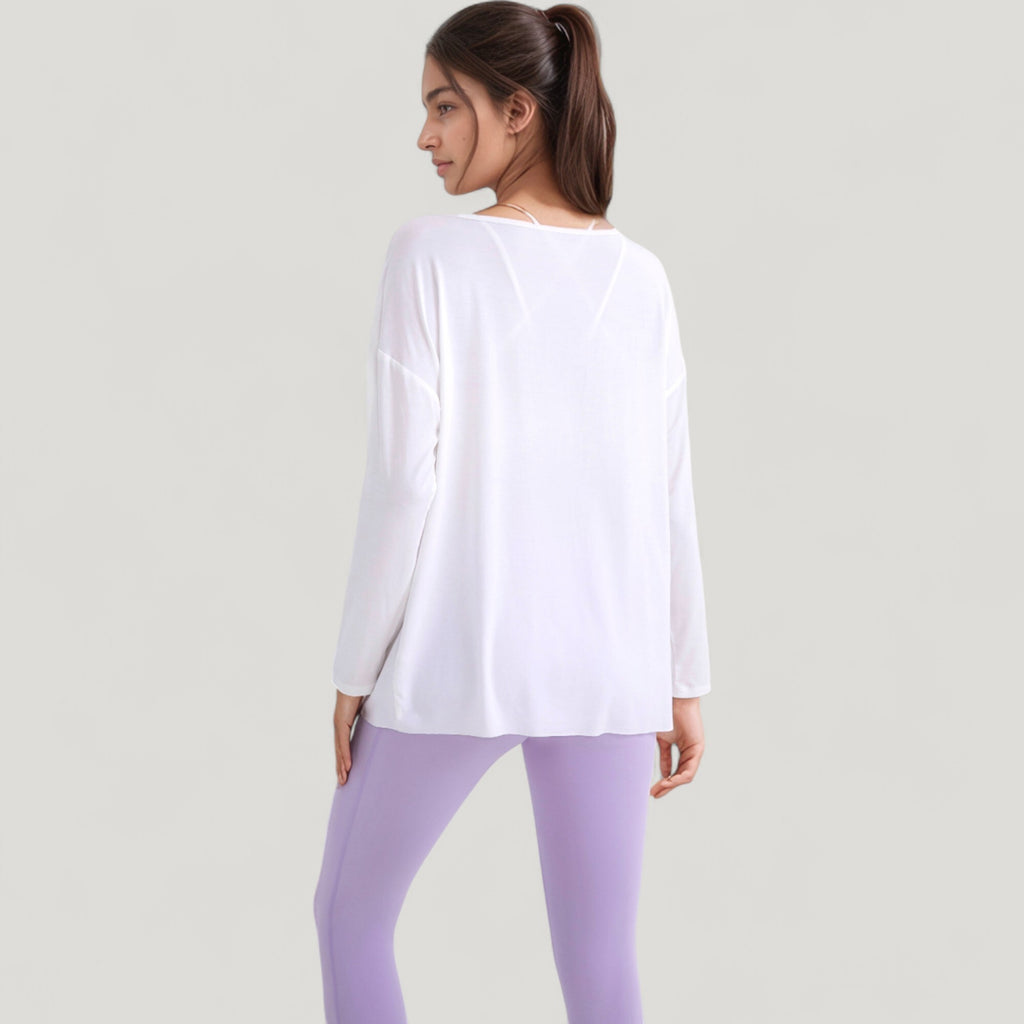 Anna-Kaci Active Women's Long Sleeve Pullover Top with Cutout Scoop Neck and Side Slit Hem