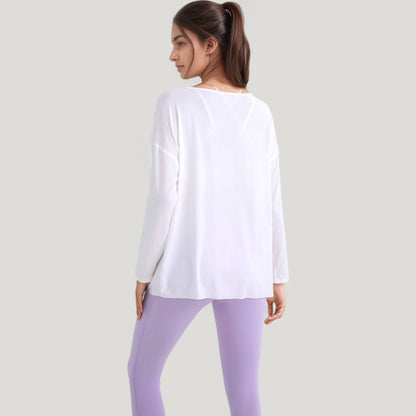 Anna-Kaci Active Women's Long Sleeve Pullover Top with Cutout Scoop Neck and Side Slit Hem