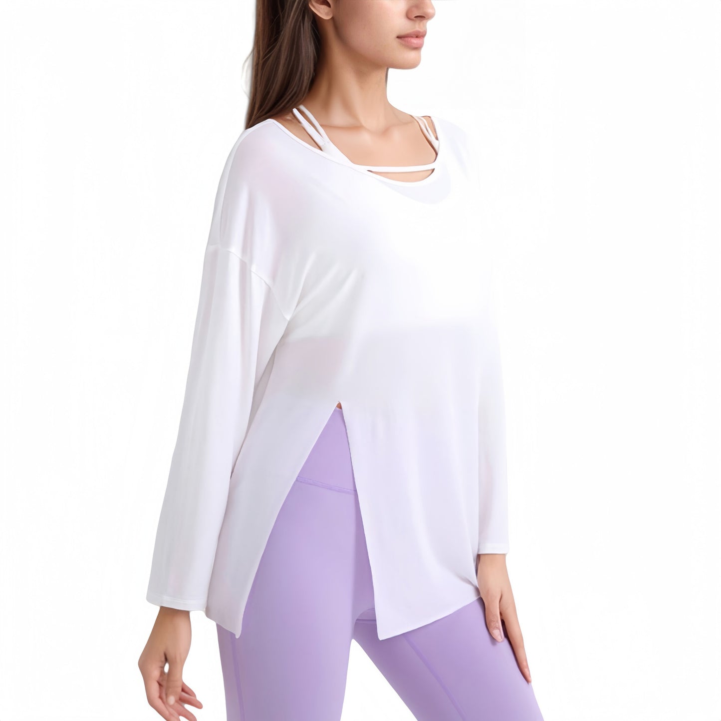 Anna-Kaci Active Women's Long Sleeve Pullover Top with Cutout Scoop Neck and Side Slit Hem