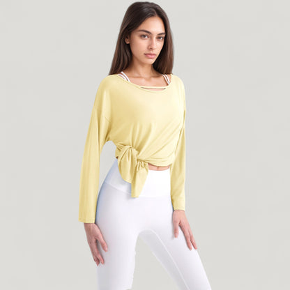 Anna-Kaci Active Women's Long Sleeve Pullover Top with Cutout Scoop Neck and Side Slit Hem