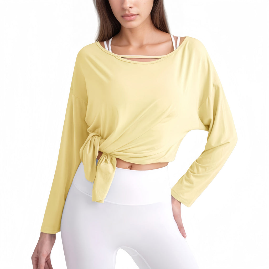Anna-Kaci Active Women's Long Sleeve Pullover Top with Cutout Scoop Neck and Side Slit Hem