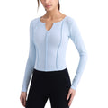 Anna-Kaci Active Women's Long Sleeve Fitted Athletic Top with Notch Neckline and Contoured Seams