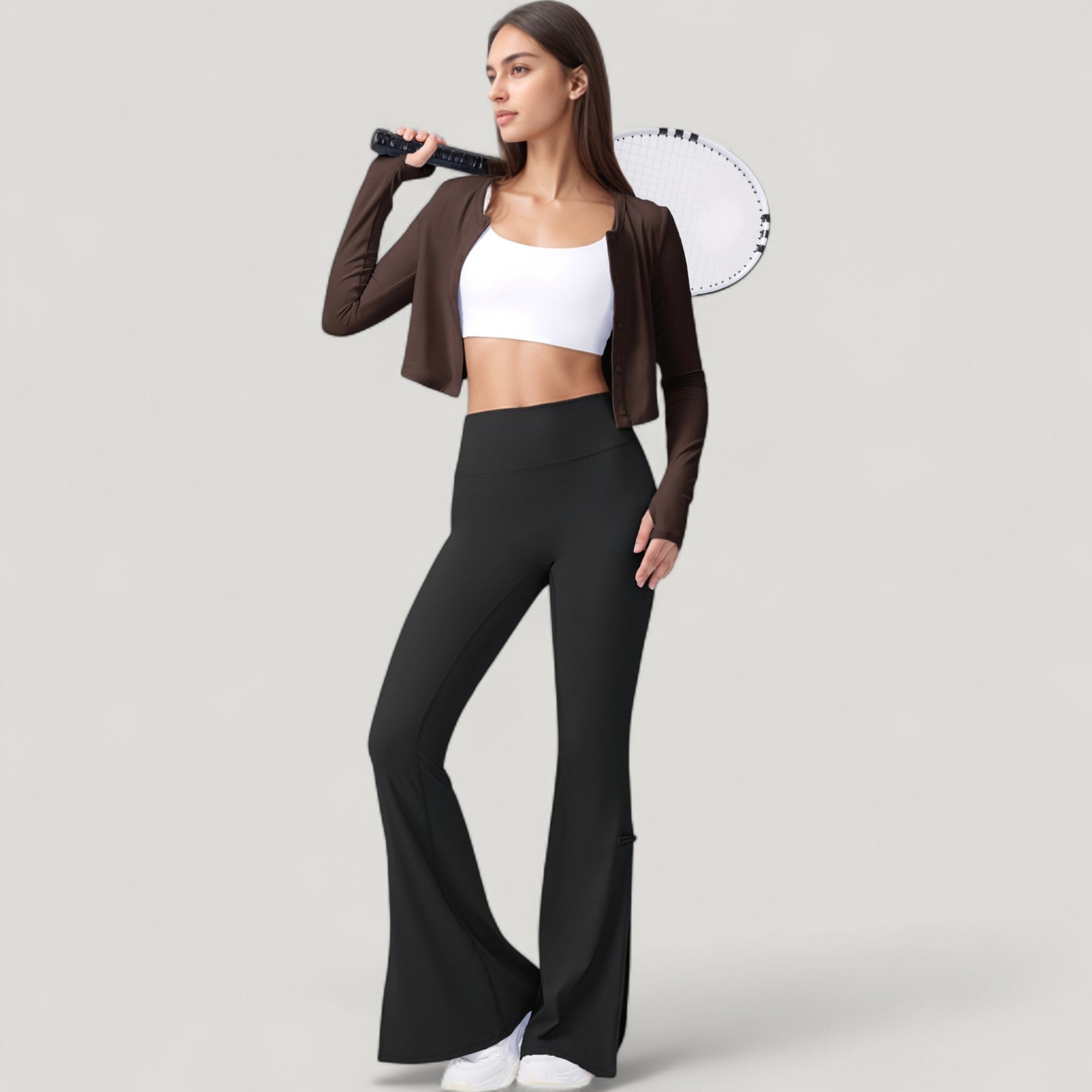 Anna-Kaci Active Women's Long Sleeve Cropped Button Front Top with Fitted Stretch Design