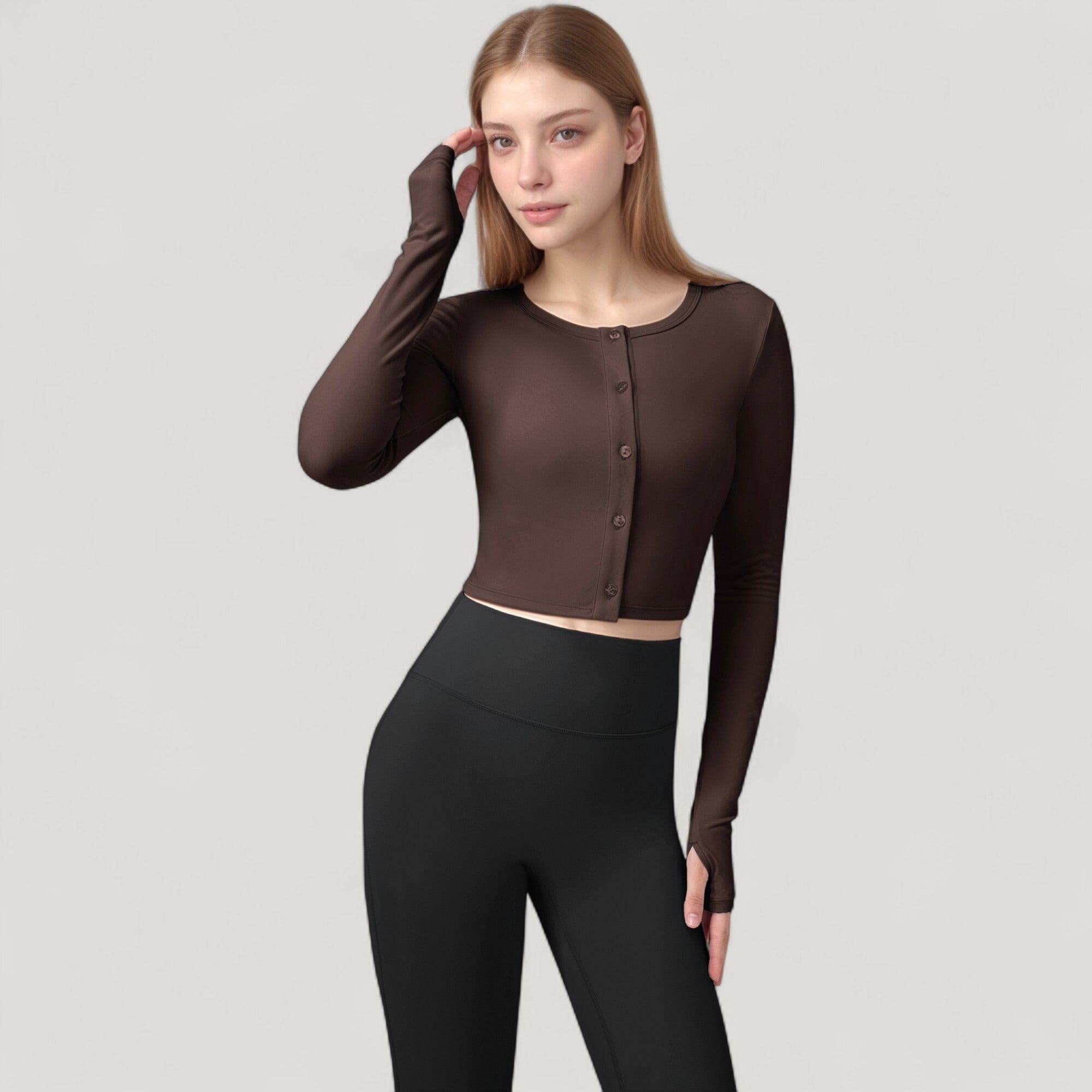 Anna-Kaci Active Women's Long Sleeve Cropped Button Front Top with Fitted Stretch Design