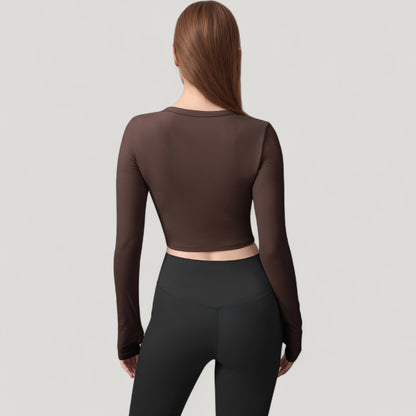 Anna-Kaci Active Women's Long Sleeve Cropped Button Front Top with Fitted Stretch Design