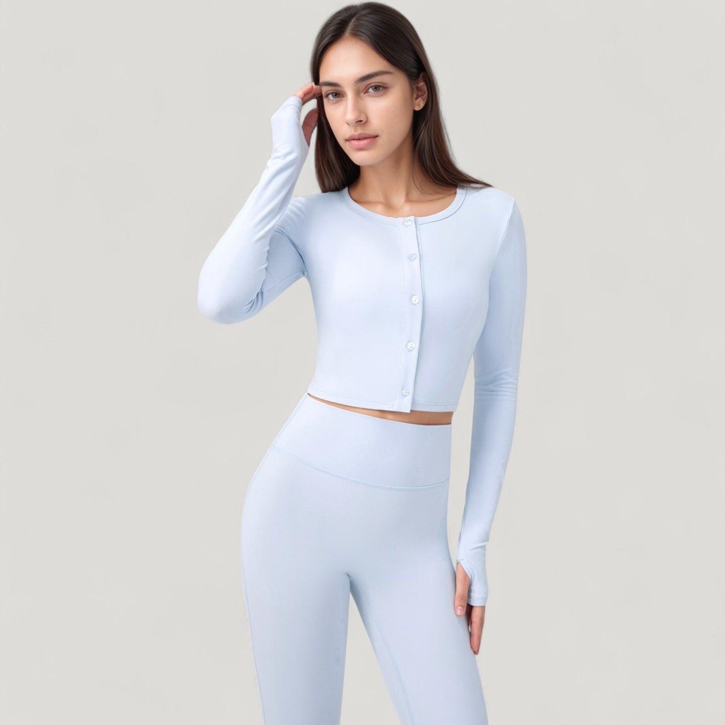 Anna-Kaci Active Women's Long Sleeve Cropped Button Front Top with Fitted Stretch Design