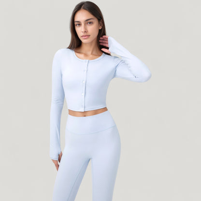 Anna-Kaci Active Women's Long Sleeve Cropped Button Front Top with Fitted Stretch Design