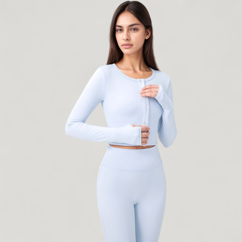 Anna-Kaci Active Women's Long Sleeve Cropped Button Front Top with Fitted Stretch Design
