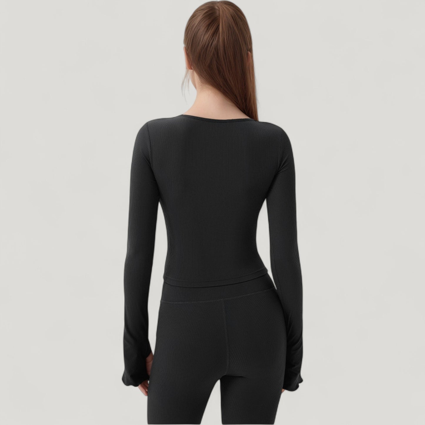 Anna-Kaci Active Women's Long Sleeve Ribbed Knit Fitted Top with Asymmetrical Neckline and Thumbhole Cuffs