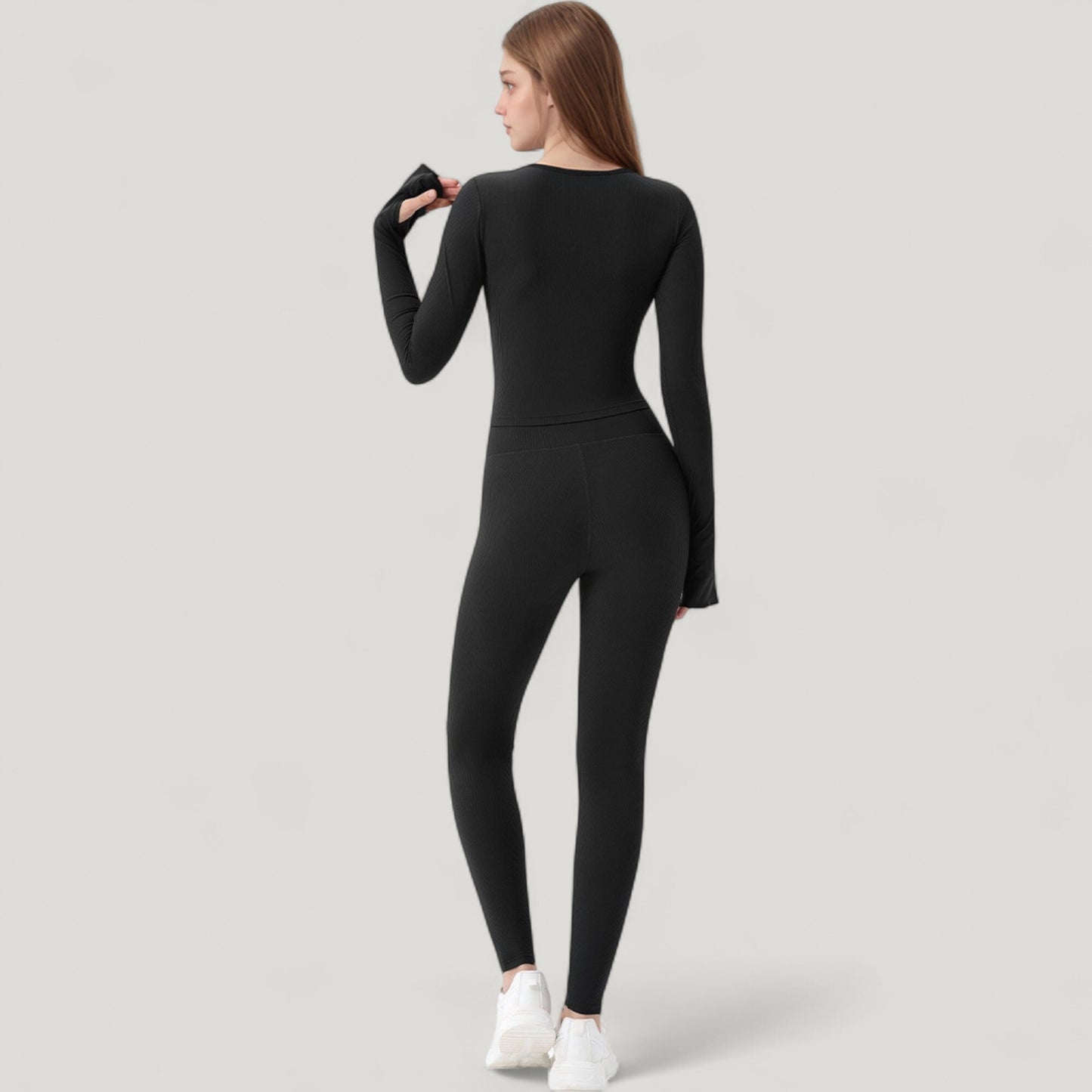 Anna-Kaci Active Women's Long Sleeve Ribbed Knit Fitted Top with Asymmetrical Neckline and Thumbhole Cuffs