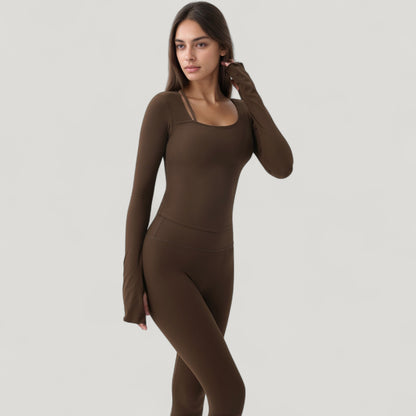 Anna-Kaci Active Women's Long Sleeve Ribbed Knit Fitted Top with Asymmetrical Neckline and Thumbhole Cuffs