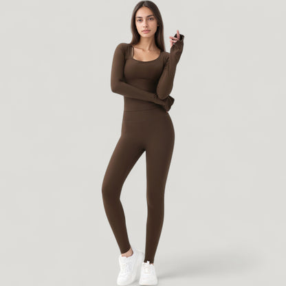 Anna-Kaci Active Women's Long Sleeve Ribbed Knit Fitted Top with Asymmetrical Neckline and Thumbhole Cuffs