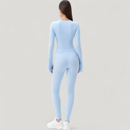 Anna-Kaci Active Women's Long Sleeve Ribbed Knit Fitted Top with Asymmetrical Neckline and Thumbhole Cuffs