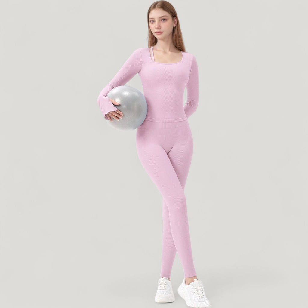 Anna-Kaci Active Women's Long Sleeve Ribbed Knit Fitted Top with Asymmetrical Neckline and Thumbhole Cuffs