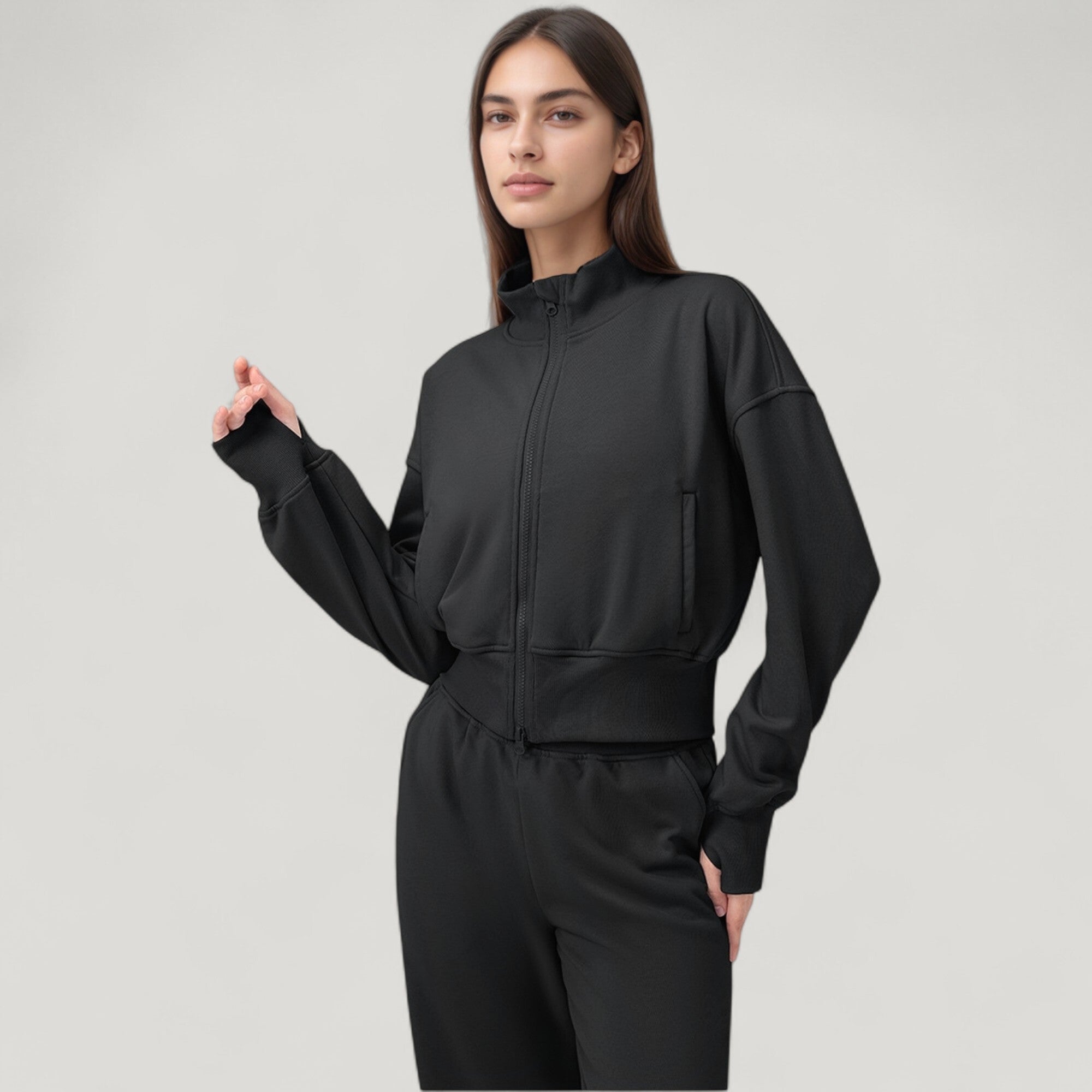 Anna-Kaci Active Women's Cropped Zip-Up Jacket with High Collar and Long Sleeves