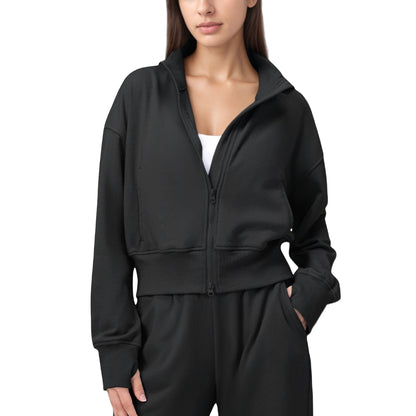 Anna-Kaci Active Women's Cropped Zip-Up Jacket with High Collar and Long Sleeves