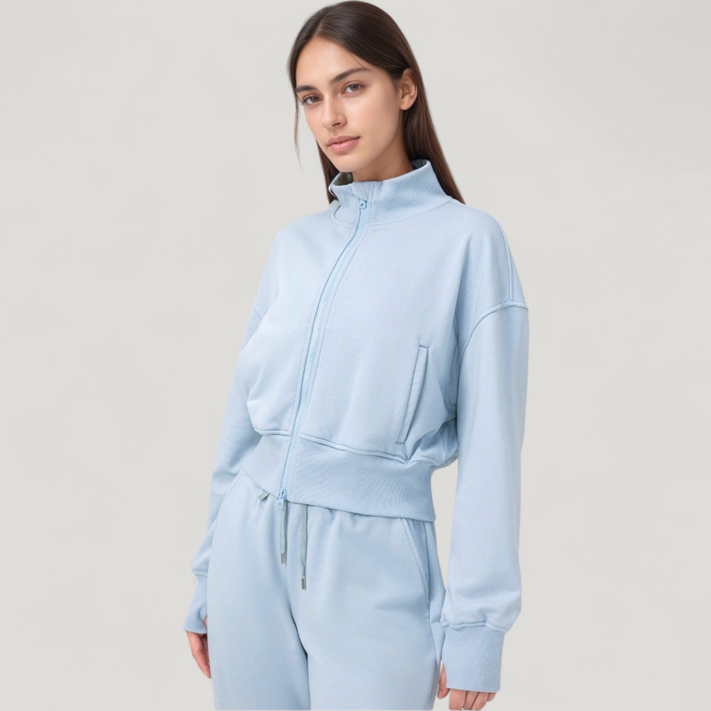 Anna-Kaci Active Women's Cropped Zip-Up Jacket with High Collar and Long Sleeves