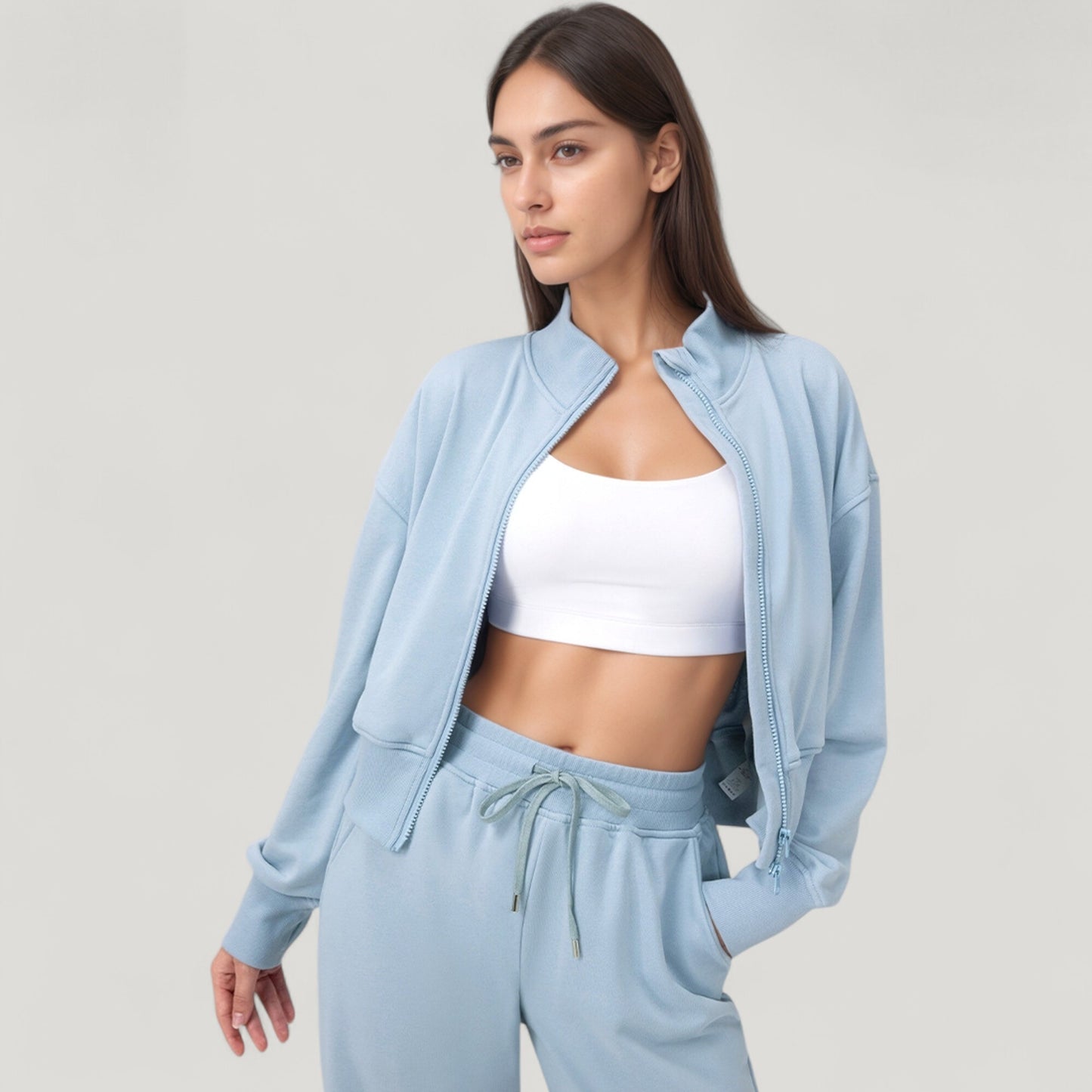 Anna-Kaci Active Women's Cropped Zip-Up Jacket with High Collar and Long Sleeves