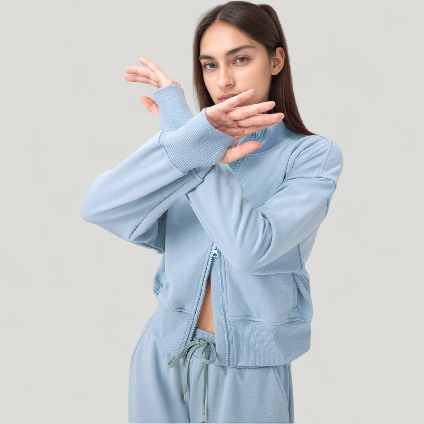 Anna-Kaci Active Women's Cropped Zip-Up Jacket with High Collar and Long Sleeves