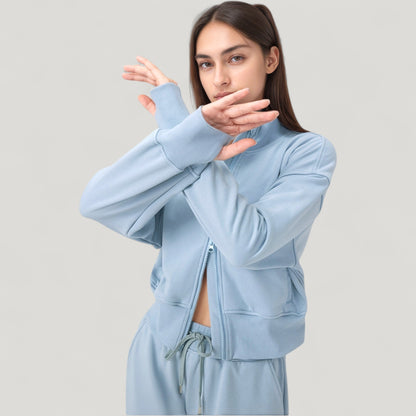 Anna-Kaci Active Women's Cropped Zip-Up Jacket with High Collar and Long Sleeves