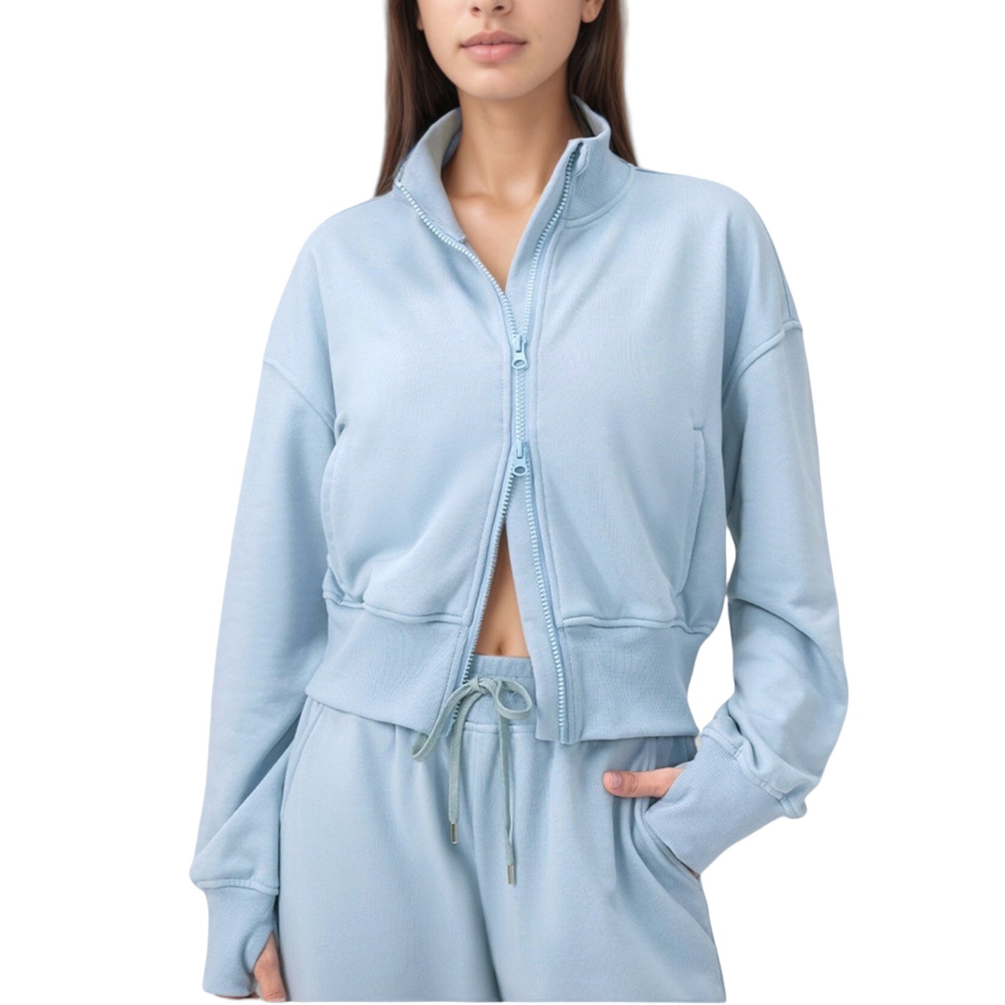 Anna-Kaci Active Women's Cropped Zip-Up Jacket with High Collar and Long Sleeves