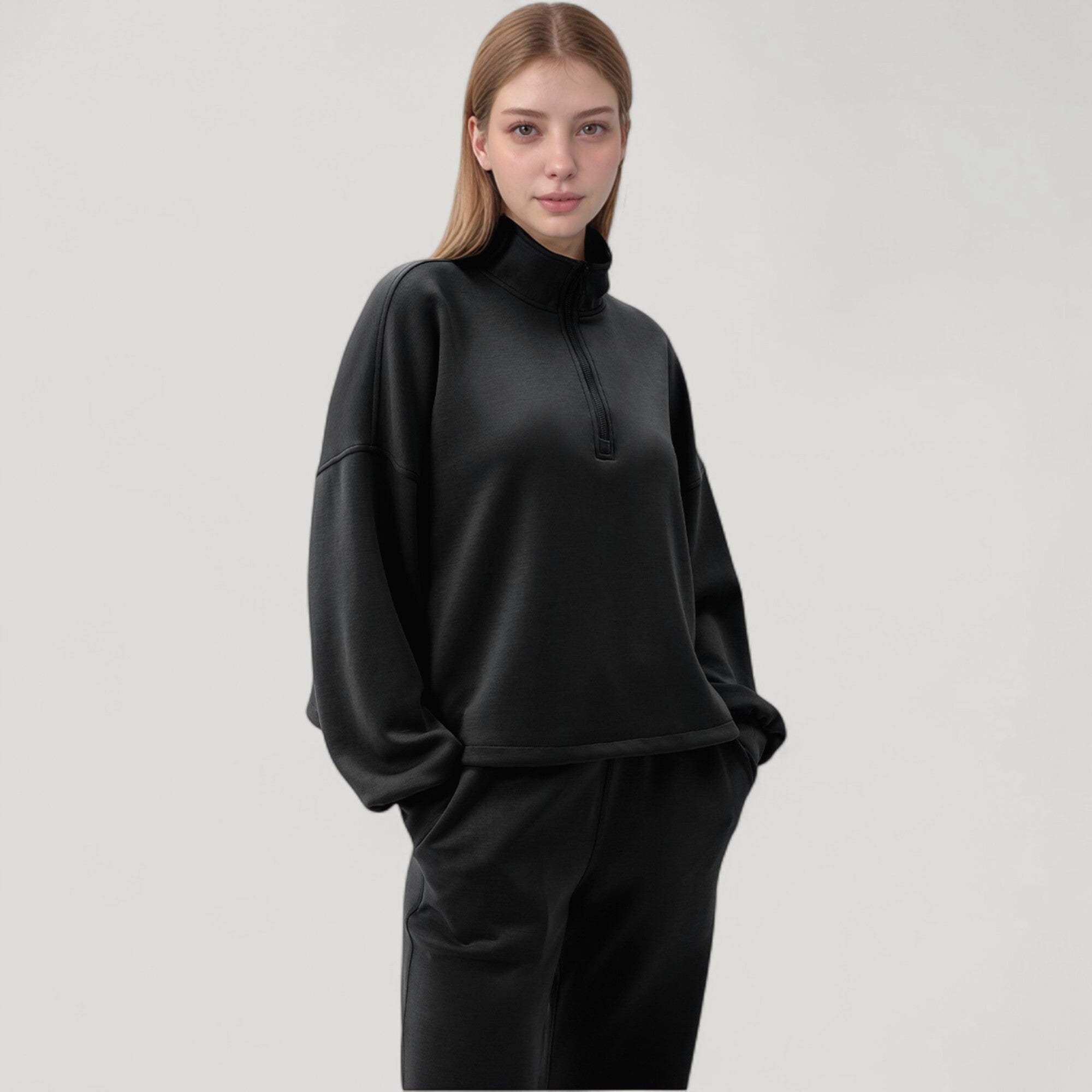 Anna-Kaci Active Women's Long Sleeve Half Zip Pullover Top with High Collar and Relaxed Fit