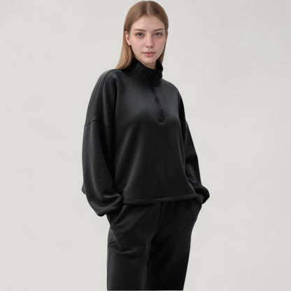 Anna-Kaci Active Women's Long Sleeve Half Zip Pullover Top with High Collar and Relaxed Fit
