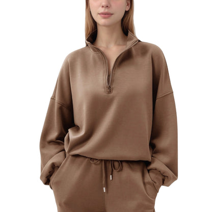 Anna-Kaci Active Women's Long Sleeve Half Zip Pullover Top with High Collar and Relaxed Fit