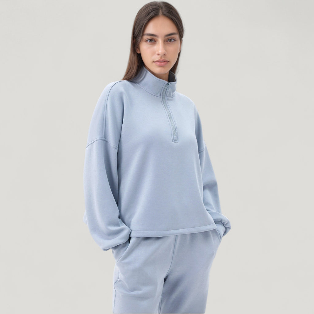Anna-Kaci Active Women's Long Sleeve Half Zip Pullover Top with High Collar and Relaxed Fit