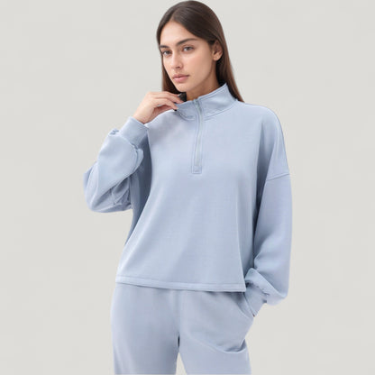 Anna-Kaci Active Women's Long Sleeve Half Zip Pullover Top with High Collar and Relaxed Fit