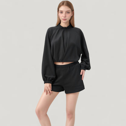 Anna-Kaci Active Women's Long Sleeve Woven Lounge Top with Half Zip Front, Elastic Hem, and Relaxed Draped Fit