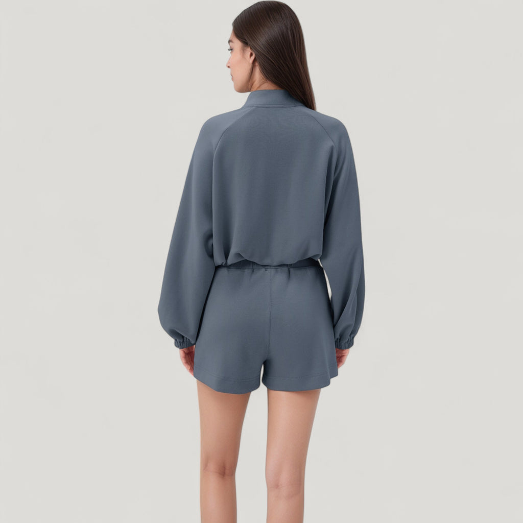 Anna-Kaci Active Women's Long Sleeve Woven Lounge Top with Half Zip Front, Elastic Hem, and Relaxed Draped Fit