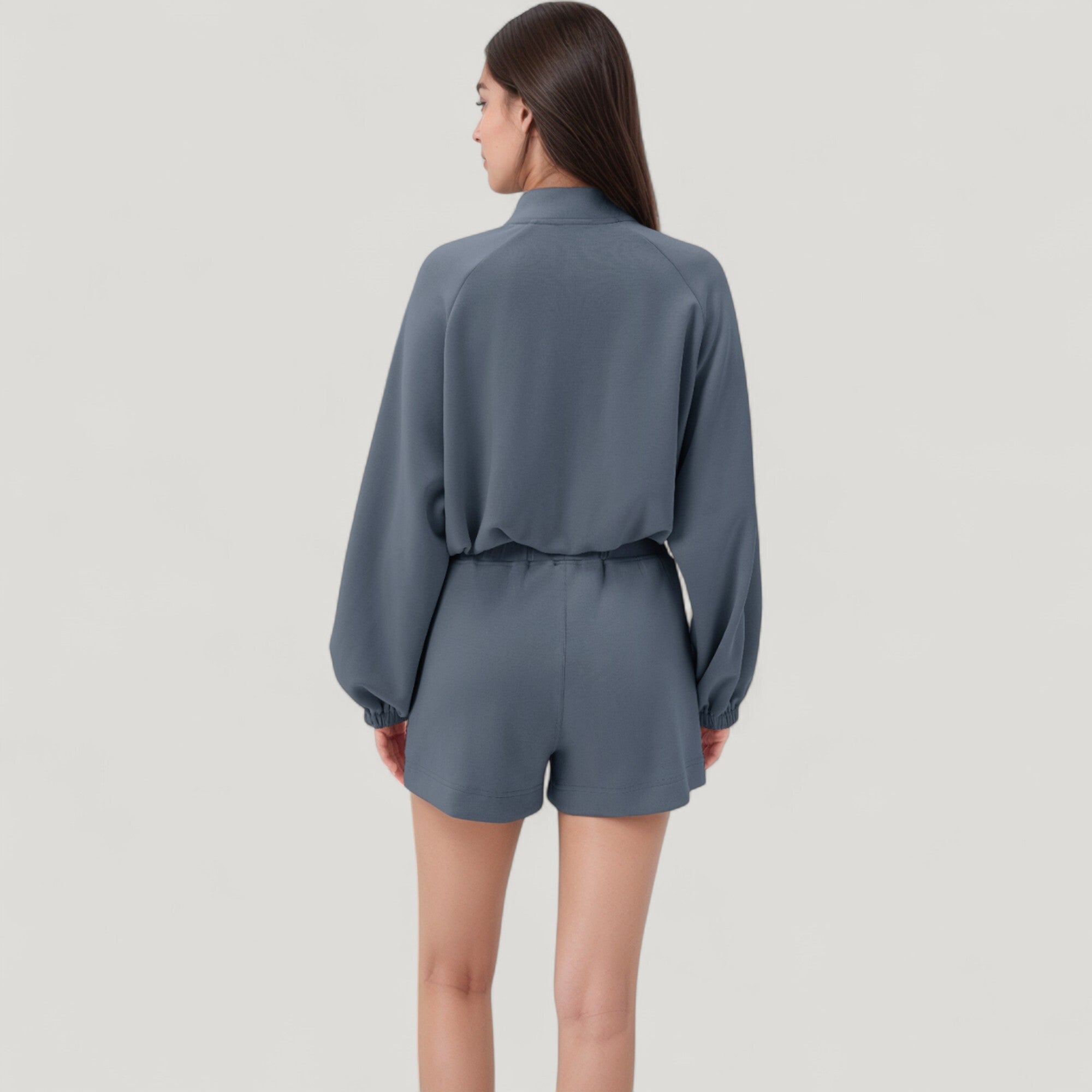 Anna-Kaci Active Women's Long Sleeve Woven Lounge Top with Half Zip Front, Elastic Hem, and Relaxed Draped Fit