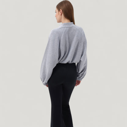 Anna-Kaci Active Women's Long Sleeve Woven Lounge Top with Half Zip Front, Elastic Hem, and Relaxed Draped Fit