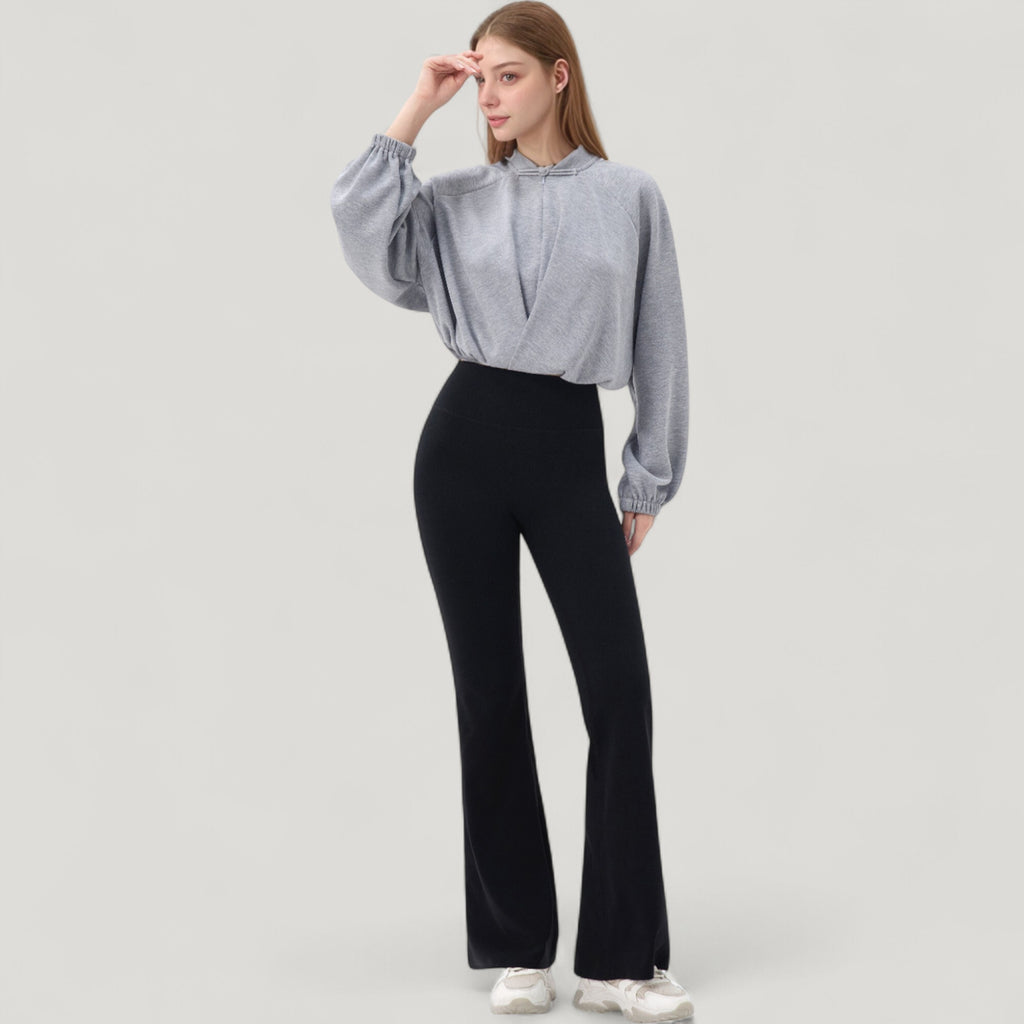 Anna-Kaci Active Women's Long Sleeve Woven Lounge Top with Half Zip Front, Elastic Hem, and Relaxed Draped Fit