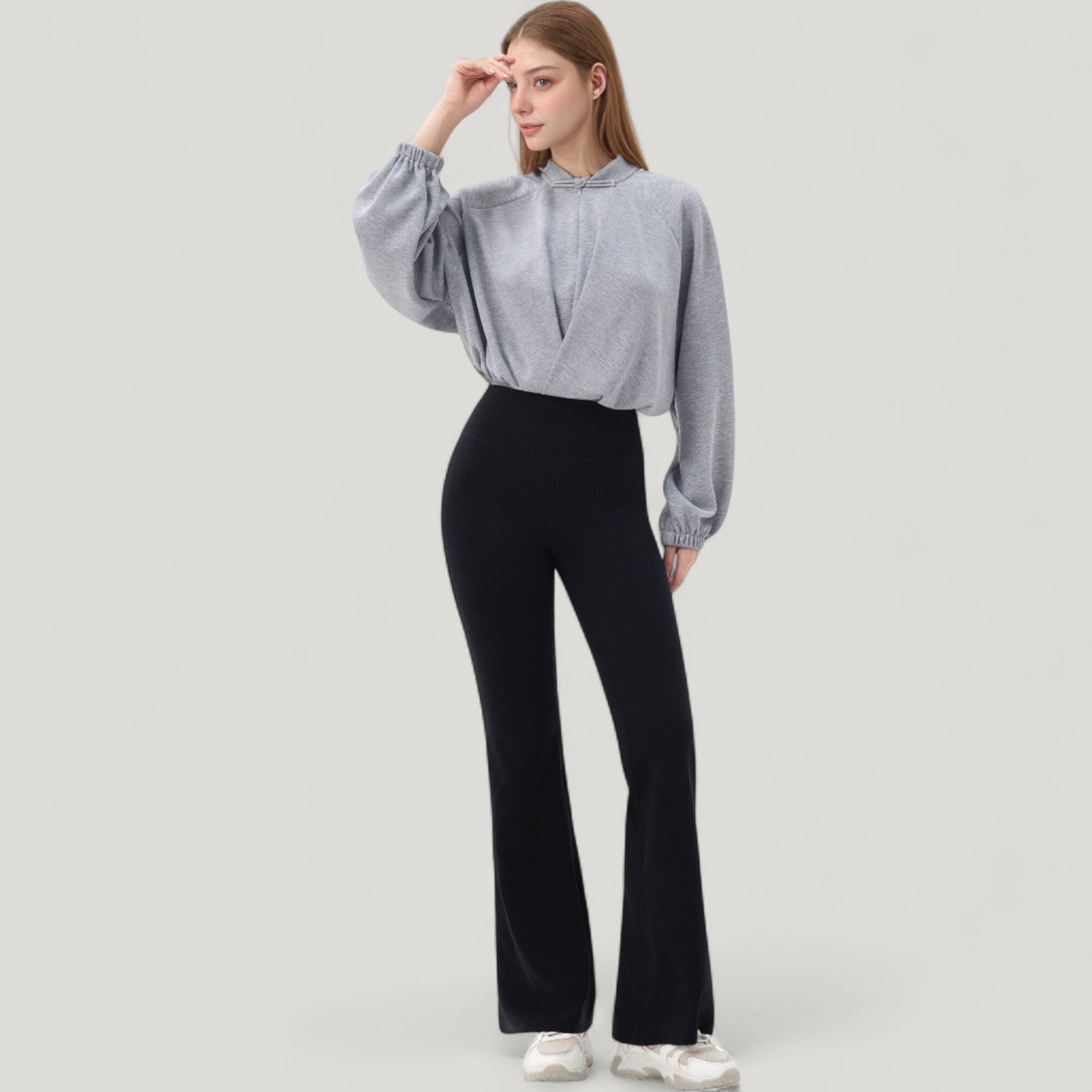Anna-Kaci Active Women's Long Sleeve Woven Lounge Top with Half Zip Front, Elastic Hem, and Relaxed Draped Fit