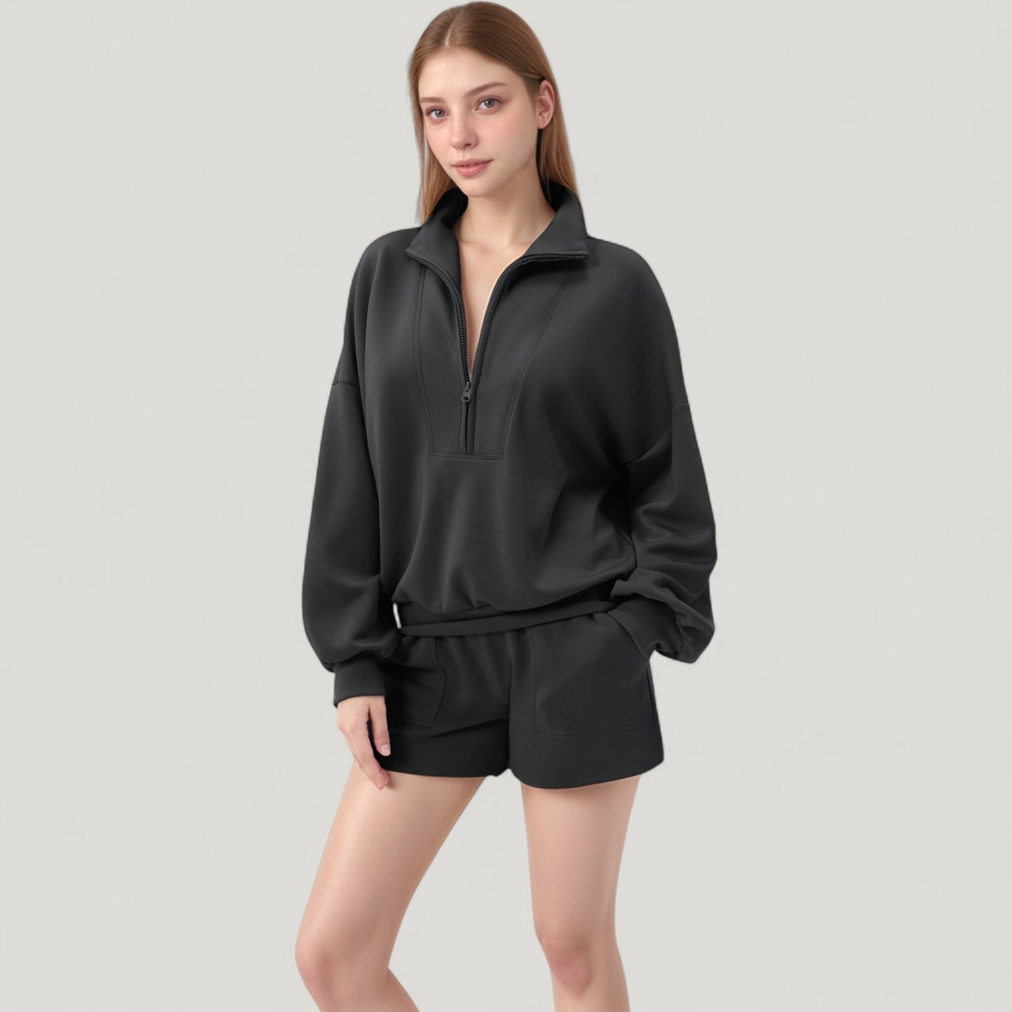 Anna-Kaci Active Women's Long Sleeve Woven Half Zip Pullover Top with Stand Collar and Elastic Cuffs