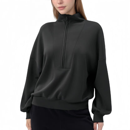 Anna-Kaci Active Women's Long Sleeve Woven Half Zip Pullover Top with Stand Collar and Elastic Cuffs